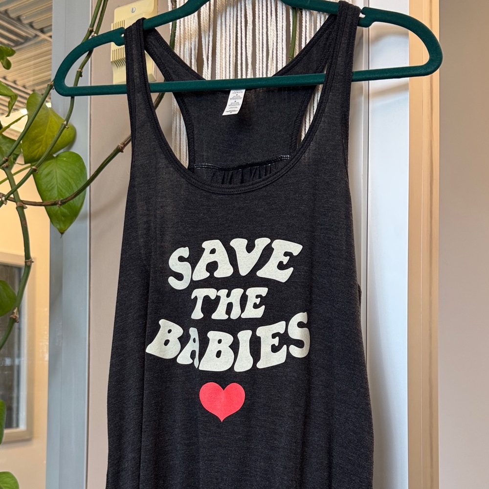 Bella Canvas Black Tank with White 'SAVE THE BABIES' Text and Pink Heart